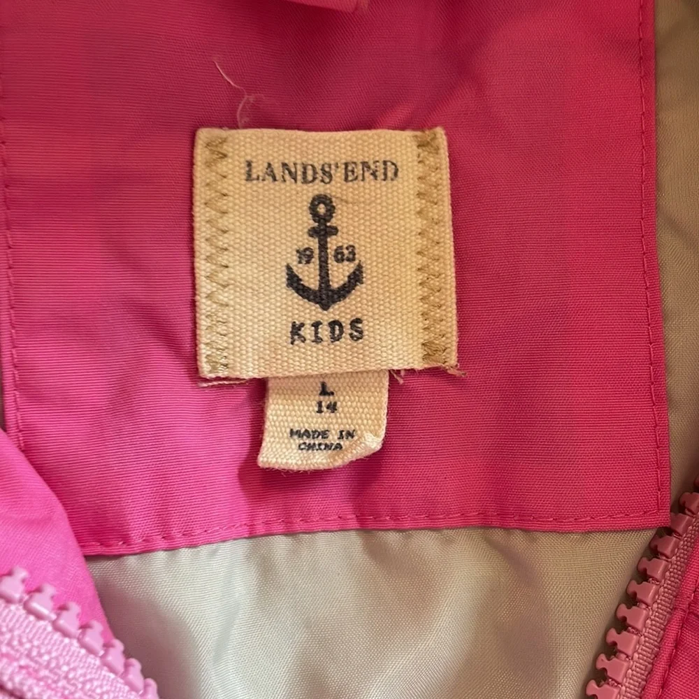 Lands End girls pink coat zipper. Parka. Large 14 - Picture 5 of 15